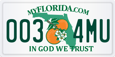 FL license plate 0034MU