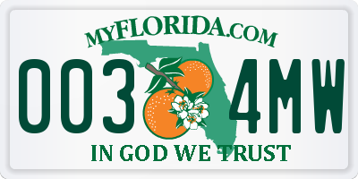 FL license plate 0034MW