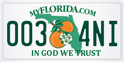 FL license plate 0034NI