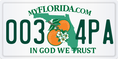 FL license plate 0034PA