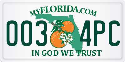 FL license plate 0034PC