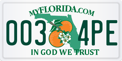 FL license plate 0034PE