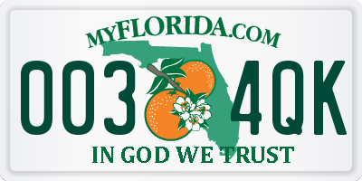 FL license plate 0034QK