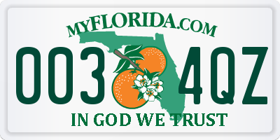 FL license plate 0034QZ