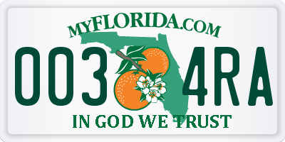 FL license plate 0034RA