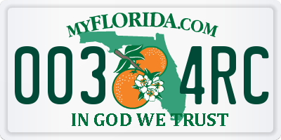 FL license plate 0034RC