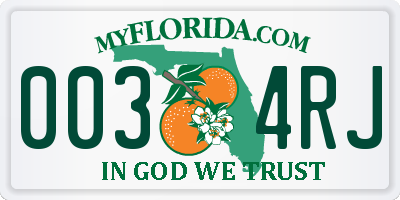 FL license plate 0034RJ