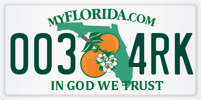 FL license plate 0034RK