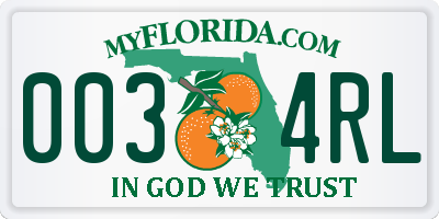 FL license plate 0034RL