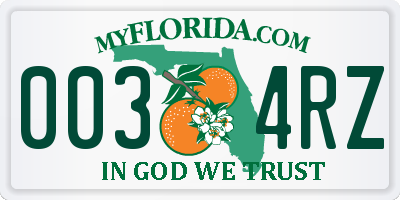 FL license plate 0034RZ