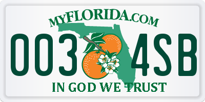 FL license plate 0034SB