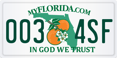 FL license plate 0034SF
