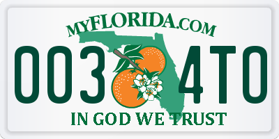 FL license plate 0034TO