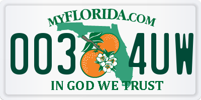 FL license plate 0034UW