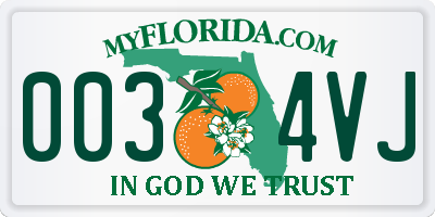 FL license plate 0034VJ