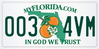 FL license plate 0034VM