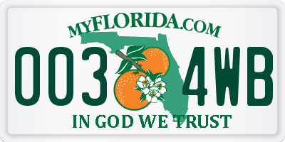 FL license plate 0034WB