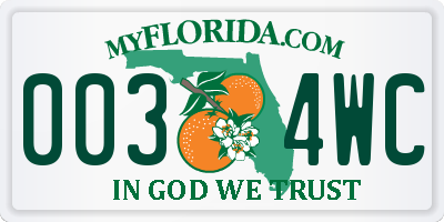 FL license plate 0034WC