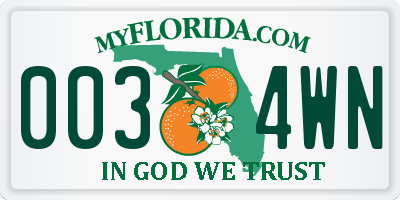 FL license plate 0034WN