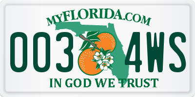 FL license plate 0034WS