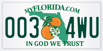 FL license plate 0034WU