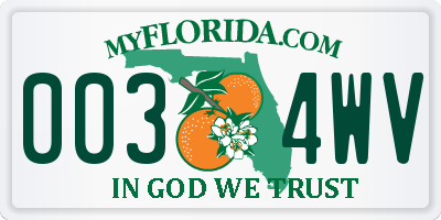 FL license plate 0034WV