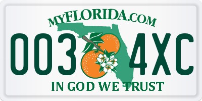 FL license plate 0034XC