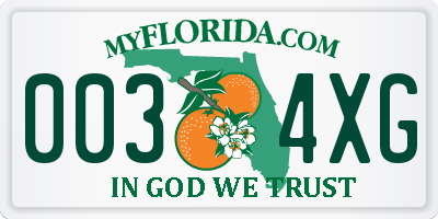 FL license plate 0034XG