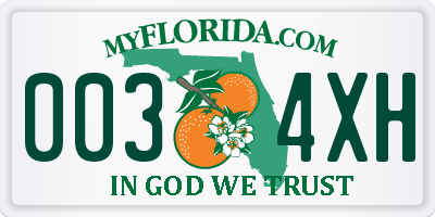 FL license plate 0034XH