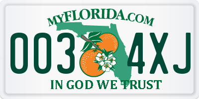 FL license plate 0034XJ
