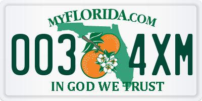 FL license plate 0034XM