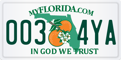 FL license plate 0034YA