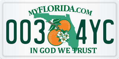 FL license plate 0034YC
