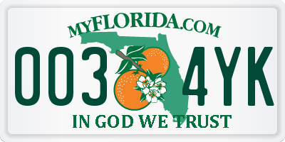 FL license plate 0034YK