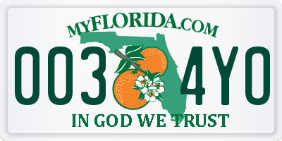 FL license plate 0034YO