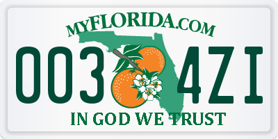 FL license plate 0034ZI