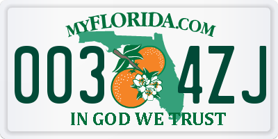FL license plate 0034ZJ