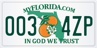 FL license plate 0034ZP
