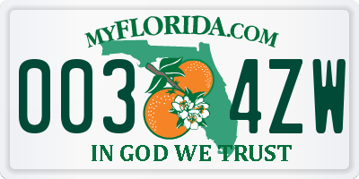FL license plate 0034ZW