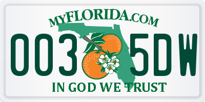 FL license plate 0035DW