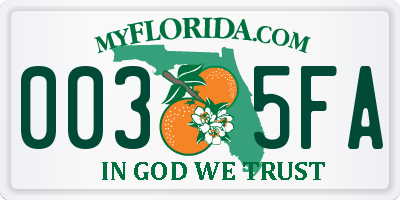 FL license plate 0035FA