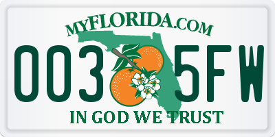 FL license plate 0035FW