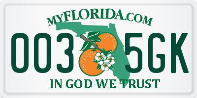 FL license plate 0035GK