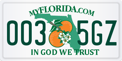 FL license plate 0035GZ