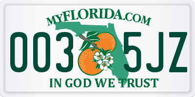 FL license plate 0035JZ