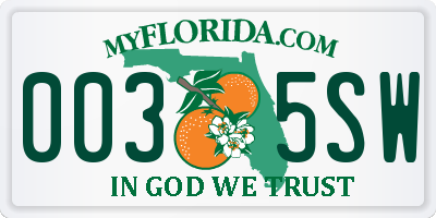 FL license plate 0035SW