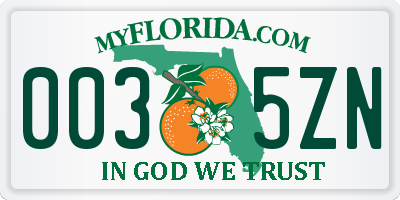 FL license plate 0035ZN