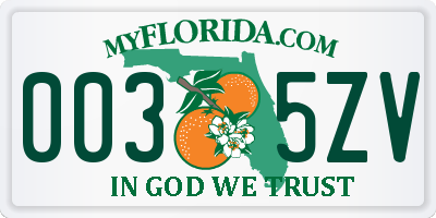 FL license plate 0035ZV