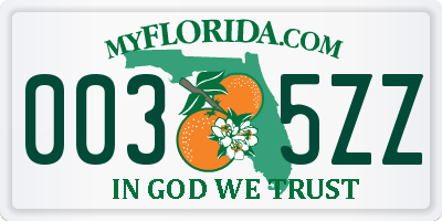FL license plate 0035ZZ