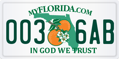 FL license plate 0036AB